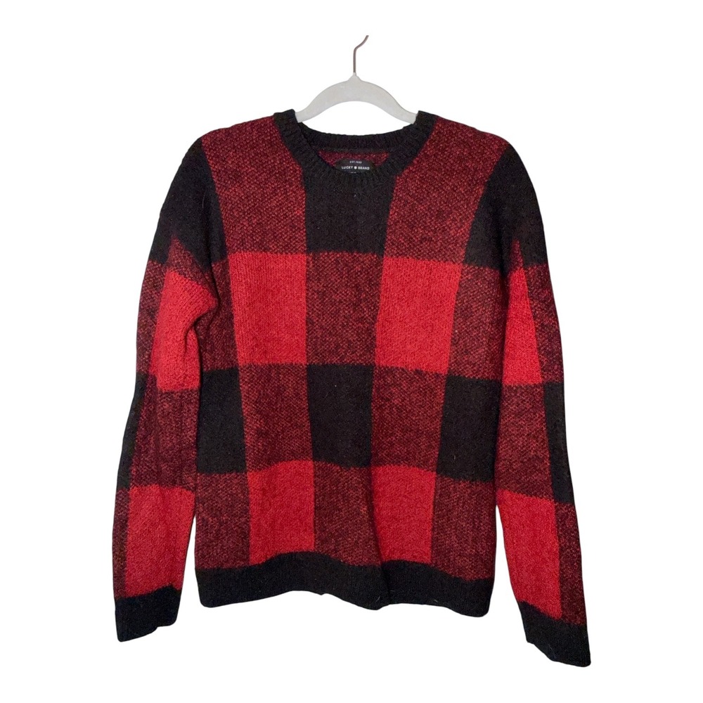 Lucky Brand Red/Black Buffalo Plaid Wool Blend Sweater, Small